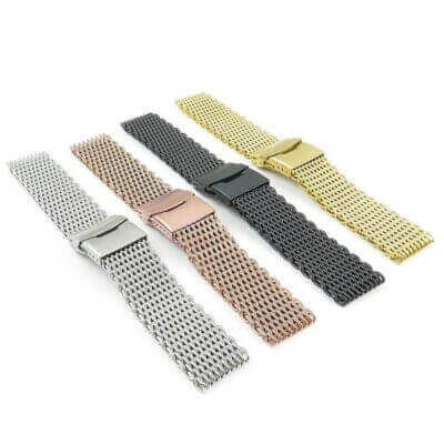 Shark Mesh Watch Band available in 18mm, 20mm, 22mm, and 24mm sizes. Crafted from durable metal, this stylish watch strap offers a modern look for any occasion