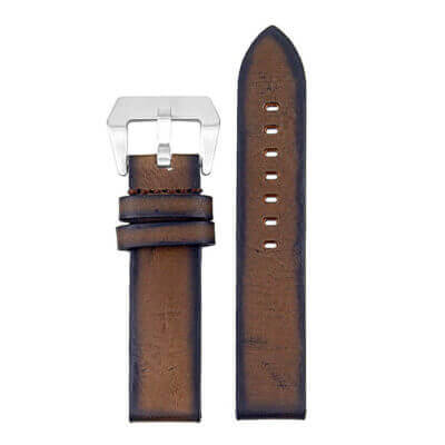 Thick vintage Italian leather watch strap by DASSARI in rich brown. Available in sizes 18mm and 26mm, featuring a classic buckle for a timeless look