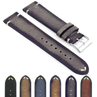 Patina Distressed Italian Leather Watch Band by DASSARI, available in 18mm, 20mm, 22mm, and 24mm sizes. Upgrade your watch with this stylish, durable leather strap