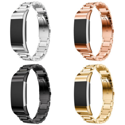 Stainless Steel Link Band for Fitbit Charge 2 available in silver, gold, rose gold, and black. Upgrade your smartwatch style with these elegant, durable straps from Ele Straps