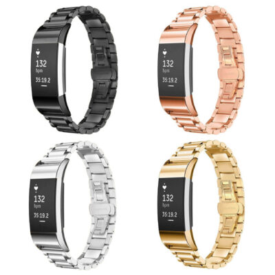 Stainless Steel Metal Wristband for Fitbit Charge 2, featuring a sleek design available in black, rose gold, silver, and gold. Perfect for style and durability