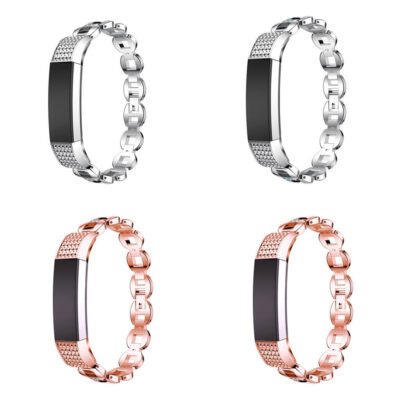 Stylish stainless steel watch bracelet for Fitbit Alta, featuring a sleek design available in silver and rose gold. Perfect for adding elegance to your fitness tracker