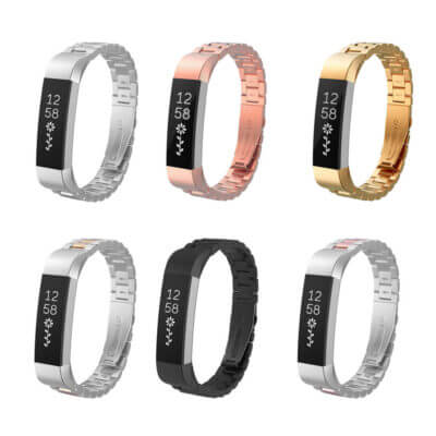 Stainless Steel Oyster Bracelet for Fitbit Alta, available in silver, gold, rose gold, and black. Upgrade your fitness tracker with a stylish and durable watch band from Ele Straps