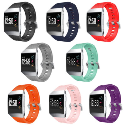 A vibrant collection of Active Bands for Fitbit Ionic, featuring various colors including black, navy, red, mint, orange, pink, and purple, designed for style and comfort