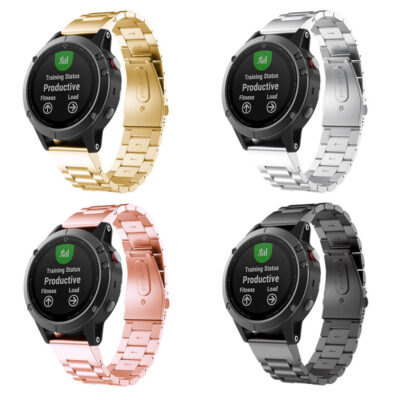 Oyster-Style Bracelet for Garmin Fenix 6 available in gold, silver, rose gold, and black. Upgrade your watch with a stylish and durable strap from Ele Straps. Perfect for any occasion!