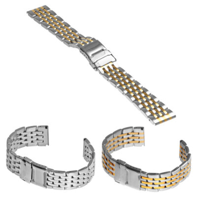 Metal bracelet for Breitling Navitimer, featuring a stylish design with silver and gold accents. Available in 20mm, 22mm, and 24mm sizes for a perfect fit