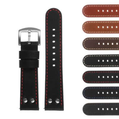 Upgrade your Diesel On Axial with the DASSARI Leather Pilot Strap. This stylish black leather watch band features red stitching for a bold look. Perfect for any occasion!