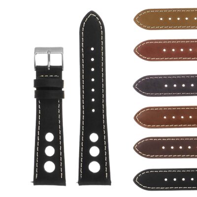 Carrera Distressed Leather GT Rally Watch Band by DASSARI. Available in sizes 18mm to 24mm, this stylish leather strap adds a vintage touch to any watch. Perfect for watch enthusiasts!