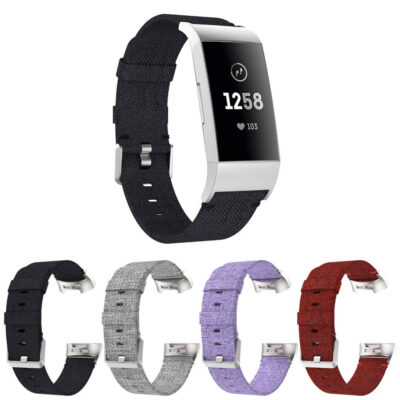 Canvas Strap for Fitbit Charge 4 & Charge 3 available in black, gray, purple, and red. Upgrade your fitness tracker with stylish and durable watch bands from Ele Straps