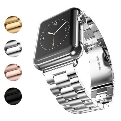 Stylish Everyday Bracelet for Apple Watch in various sizes (38mm to 45mm). Available in four colors: silver, gold, rose gold, and black, perfect for any occasion