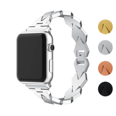 Stylish Geometric Bracelet for Apple Watch, available in sizes 38mm to 45mm. Enhance your watch with this modern strap, perfect for any occasion. Choose from four elegant colors