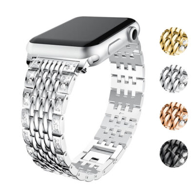 Elevate your style with the Rhinestone Glamour Bracelet for Apple Watch. Available in sizes 38mm to 45mm, this stunning strap features sparkling rhinestones for a chic look