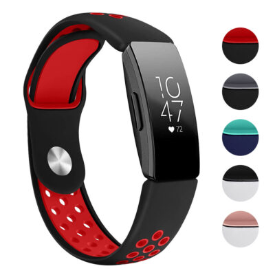 Perforated Rubber Strap for Fitbit Inspire & Inspire HR, featuring a sleek black and red design. Durable, comfortable, and perfect for enhancing your fitness tracker style. Available in multiple colors