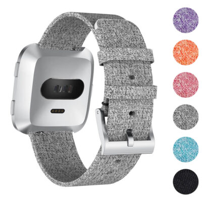 Everyday Canvas Strap for Fitbit Versa & Versa 2, featuring a stylish gray design. Durable and comfortable, perfect for daily wear. Available in multiple colors for a personalized touch