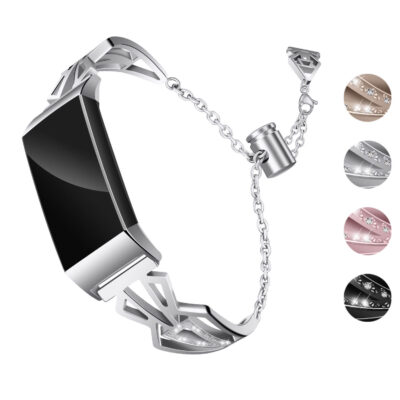 Elegant cuff and chain bracelet designed for Fitbit Charge 4 & Charge 3. Stylish accessory that combines functionality with a chic look. Perfect for any occasion!