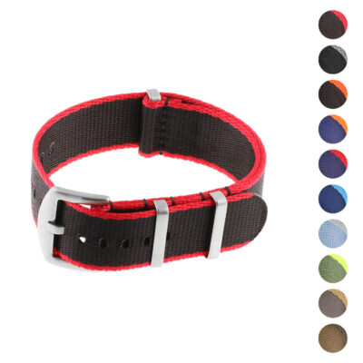 Nylon Stripe Edge Seat Belt Strap available in 18mm, 20mm, 22mm, and 24mm sizes. Durable and stylish, perfect for enhancing your watch with a unique edge