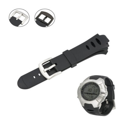 Rubber watch band designed for Suunto Observer SR and x6hrm. Features a sleek black design with a secure buckle, perfect for replacing worn or damaged straps