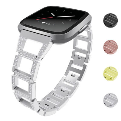 Stylish Square Link Alloy Bracelet with rhinestones, designed for Fitbit Versa and Versa 2. Available in multiple colors, it adds a touch of elegance to your smartwatch