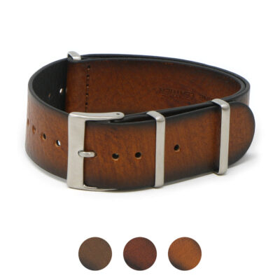 Woodland II Vintage Leather One-Piece Strap by DASSARI. Crafted from premium leather, available in sizes 18mm, 20mm, 22mm, and 24mm. Perfect for enhancing your watch style