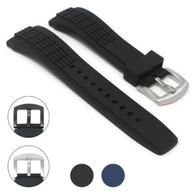 Silicone watch strap designed for Seiko Velatura, featuring a 26mm width. Available in black and navy, it combines comfort and style with a durable buckle closure