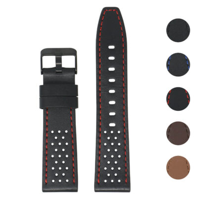 Perforated Leather Strap for Fitbit Versa & Versa 2, featuring breathable holes and stylish red stitching. Upgrade your watch with this durable, comfortable band available in multiple colors