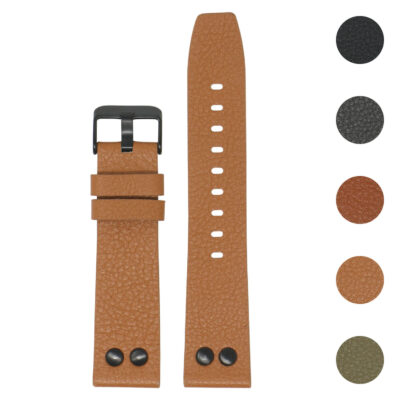 23mm Textured Leather Watch Band Strap with Rivets. Crafted from durable leather, this stylish strap adds a rugged touch to your watch. Perfect for any occasion