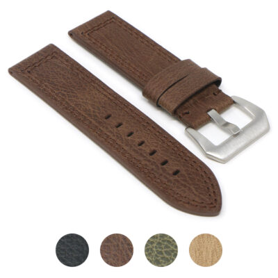 Heavy Duty Textured Vintage Leather Strap available in 22mm, 24mm, and 26mm sizes. Durable leather design adds a classic touch to your watch. Perfect for any style!