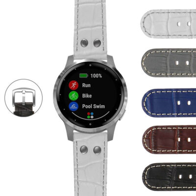 Elevate your style with the Crocodile Pilot Strap for Garmin Vivoactive 4S. This luxurious watch band combines durability and elegance, perfect for any occasion. Available in multiple colors