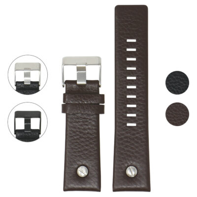 Textured Leather Rivet Strap for Diesel, crafted from high-quality leather. Available in sizes 22mm, 24mm, 26mm, and 28mm. Upgrade your watch with this stylish and durable strap