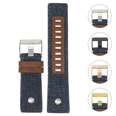 Denim & Leather Rivet Strap for Diesel, crafted from durable canvas, features a stylish 24mm design. Perfect for adding a trendy touch to your watch collection