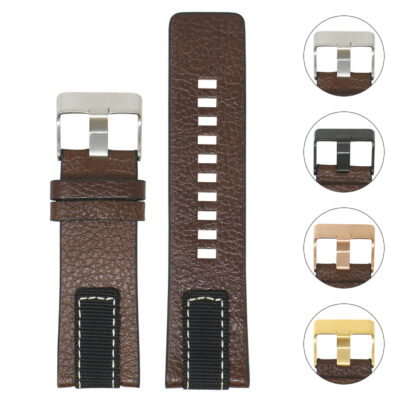 Pebbled Leather & Nylon Strap for Diesel, available in 26mm and 28mm sizes. Durable leather and stylish design enhance your watch's look. Perfect for any occasion