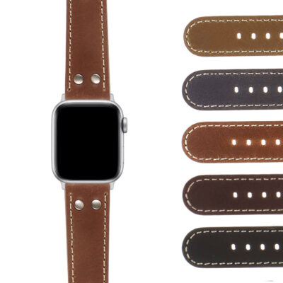 DASSARI Vintage Aviator Band for Apple Watch offers a stylish leather strap in various sizes (38mm to 49mm). Perfect for a classic look and comfortable wear. Shop now at Ele Straps!