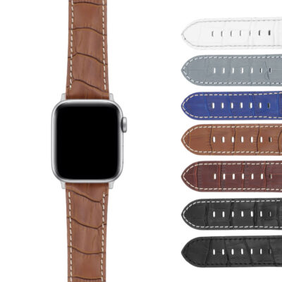 Upgrade your Apple Watch with the DASSARI Clasp-Adjust Crocodile Band. Available in sizes 38mm to 49mm, this stylish strap combines elegance and comfort for any occasion