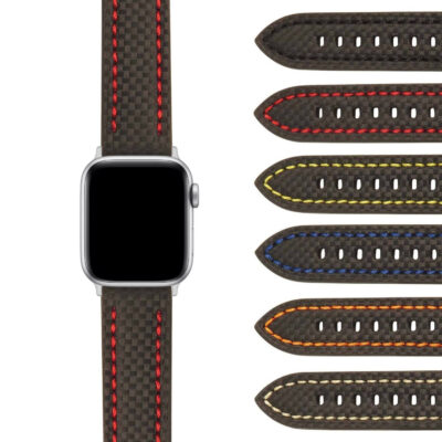 Stitched Carbon Fiber Strap for Apple Watch in various sizes (38mm-49mm). Stylish and durable, this strap adds a modern touch to your watch. Perfect for any occasion!