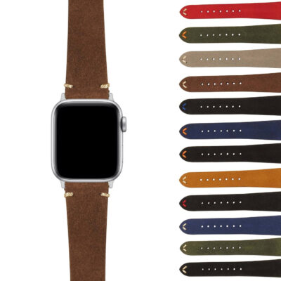 Everyday Suede Strap for Apple Watch in various sizes (38mm-49mm). Elevate your style with this soft, durable strap available in multiple colors for a perfect fit