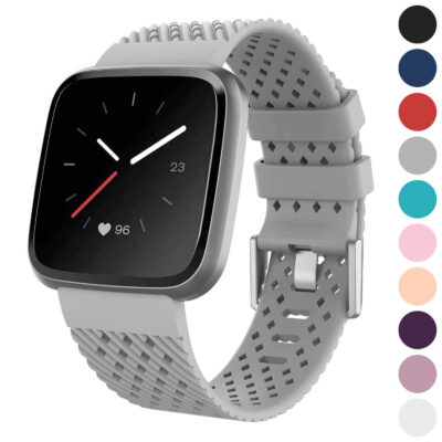 Textured Active Band for Fitbit Versa & Versa 2 in gray. Durable, breathable design perfect for workouts. Available in multiple colors. Upgrade your fitness accessory today!