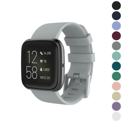 Classic Active Band for Fitbit Versa & Versa 2 in soft gray. Durable, stylish, and comfortable, this strap is perfect for workouts and everyday wear. Available in multiple colors