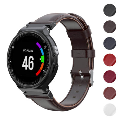 Classic Leather Strap for Garmin Forerunner 220/230/235/260/620/735XT/Approach S5/S6/S20. Durable, stylish, and comfortable watch band perfect for fitness enthusiasts. Available in multiple colors