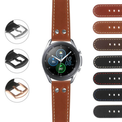 Shop the Leather Pilot Strap for Samsung Galaxy Watch 3. Available in 20mm and 22mm sizes, this stylish watch band combines comfort and elegance for any occasion