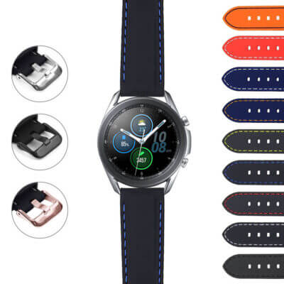 Stitched Active Band for Samsung Galaxy Watch 3 in 20mm and 22mm sizes. Durable, stylish, and available in multiple colors. Upgrade your watch with this comfortable strap from Ele Straps