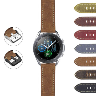 Vintage Leather Strap for Samsung Galaxy Watch 3 available in 20mm and 22mm. Upgrade your style with this durable, stylish watch band. Perfect for any occasion!