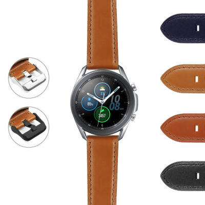 Everyday Leather Strap for Samsung Galaxy Watch 3 in 20mm and 22mm sizes. Upgrade your watch with this stylish, durable leather band for everyday wear