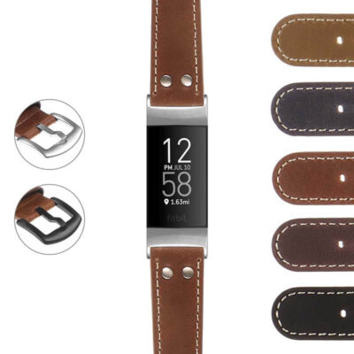 Vintage Pilot Strap for Fitbit Charge 4 & Charge 3 features a stylish brown leather design, perfect for enhancing your fitness tracker with a classic look. Durable and comfortable