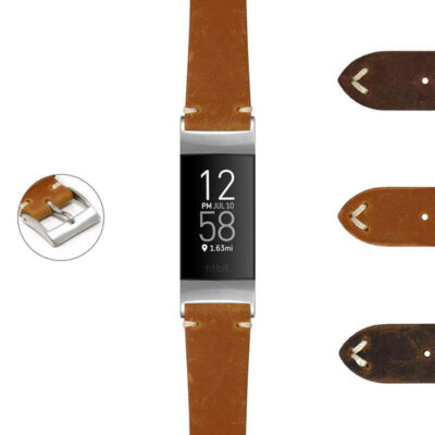 Distressed Leather Strap for Fitbit Charge 3 & 4. Stylish and durable, this watch band adds a vintage touch to your fitness tracker. Perfect for everyday wear and easy to install