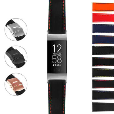 Stitched Rubber Strap with Clasp for Fitbit Charge 4 & Charge 3. Durable and stylish, this strap enhances your fitness tracker with comfort and a secure fit. Available in multiple colors