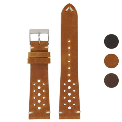 Rally Strap with Road Worn Finish by DASSARI, crafted from premium leather. Available in sizes 18mm to 22mm. Perfect for enhancing your watch style with a vintage touch