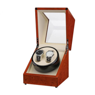 Burl Wood Watch Winder for 2 Watches elegantly stores and maintains your timepieces. Perfect for watch enthusiasts, it combines style and functionality in one luxurious accessory