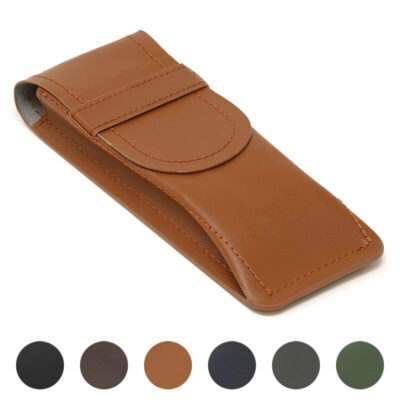 Smooth Leather Watch Pouch by DASSARI, featuring a sleek design in a rich tan color. Ideal for storing and protecting your watch, with a secure flap closure