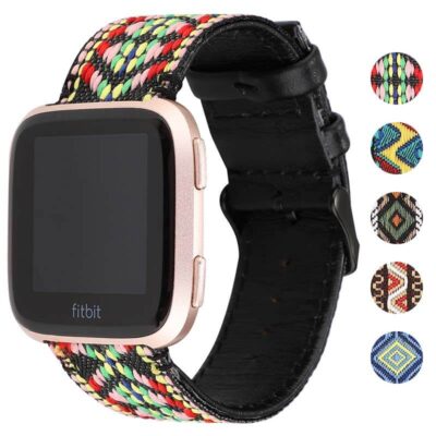 Artisan Leather Strap for Fitbit Versa & Versa 2 features a colorful woven design, combining style and comfort. Perfect for enhancing your smartwatch experience with a unique touch