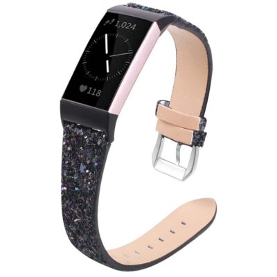 Stylish Glitter Leather Strap for Fitbit Charge 4 & Charge 3. Elevate your fitness tracker with this eye-catching, comfortable accessory. Perfect for everyday wear!